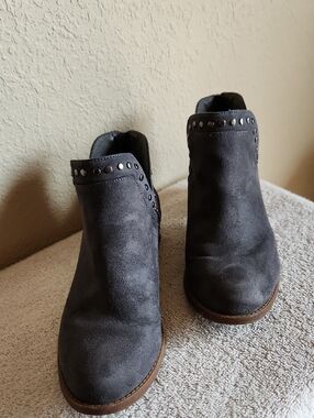 Carlos by Carlos Santana Charcoal/Blue Faux Suede Studded Ankle Booties